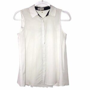 1 State Sleeveless Ivory / Off-White w/ Black Trim Pleated Back Top XS